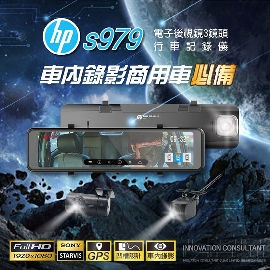 HP s979 電子倒後鏡行車記錄儀 (3鏡頭版)